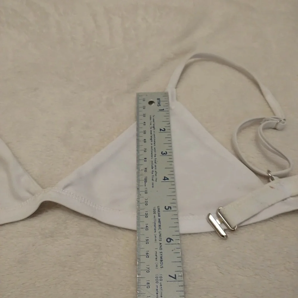 SHEIN White Floral Embroidered Bikini Top
